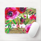 Gold White Stripes Bold Glam Floral Botanisch Mousepad (Mit Mouse)
