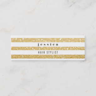 Gold & White Strips Haarstylist Skinncard Mini Visitenkarte