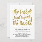 Gold & White Tassel Abschluss Card Einladung (Vorderseite)