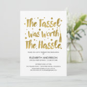Gold & White Tassel Abschluss Card Einladung (Stehend Vorderseite)