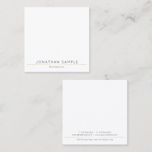 Gold White Template Moderne Elegantes einfaches De Quadratische Visitenkarte (Vorne/Hinten)