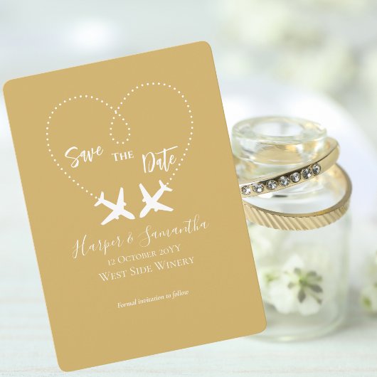 Gold White, Travel, Elegante Hochzeit Save the Dat