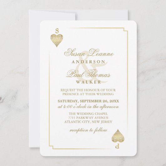 Gold White Vegas Spielkarte Herzenslust Einladung (Rückseite)