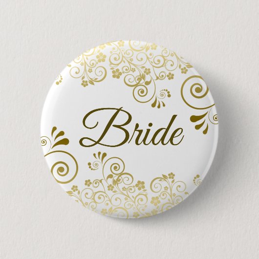 Gold & White Verziert Filigree Elegante Wedding Br Button (Vorderseite)