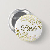 Gold & White Verziert Filigree Elegante Wedding Br Button (Vorne & Hinten)