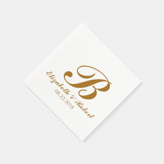 Gold White Wedding Monogram Serviette (Ecke)