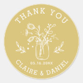 Gold & White Wedding Vielen Dank Mason Jar Blume Runder Aufkleber (Vorderseite)