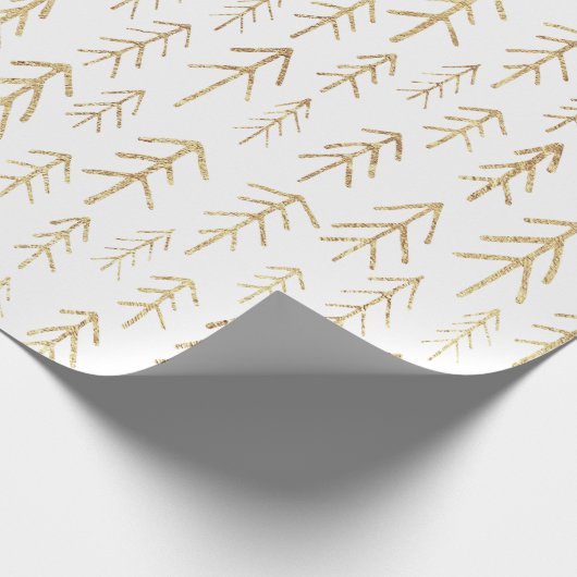 Gold White Winter Tree Muster Geschenkpapier (Ecke)