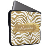 Gold & White Zebra Animal Print mit Gold Glitzer Laptopschutzhülle (Vorne Rechts)