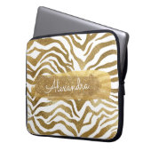 Gold & White Zebra Animal Print mit Gold Glitzer Laptopschutzhülle (Vorderseite Links)