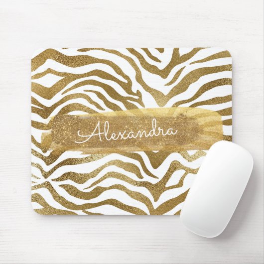 Gold & White Zebra Animal Print mit Gold Glitzer Mousepad (Mit Mouse)