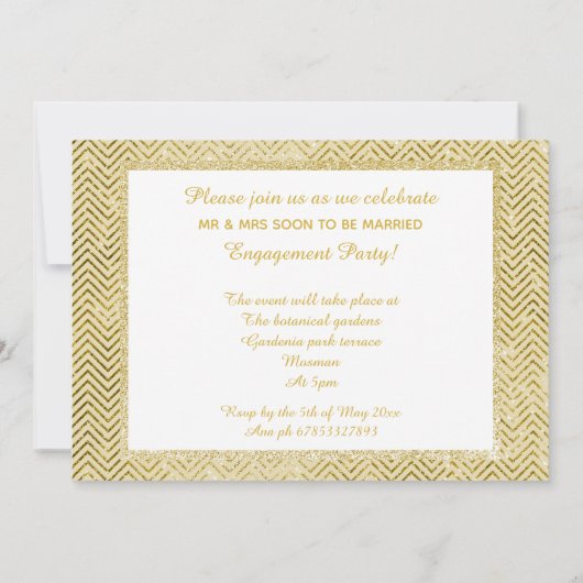 GOLD WHITE ZICKZACK GLITZER ENGAGEMENT PARTEI EINLADUNG (Rückseite)
