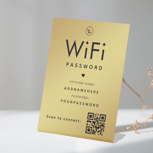 Gold WiFi Password Code Business Logo QR Code Sockelschild