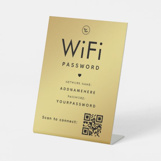 Gold WiFi Password Code Business Logo QR Code Sockelschild (Vorderseite)
