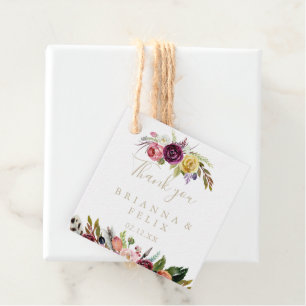 Gold Wild Feather Boho Tropical Floral Wedding Geschenkanhänger