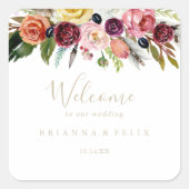 Gold Wild Feather Boho Tropical Wedding Willkommen Quadratischer Aufkleber (Vorderseite)