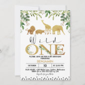 Gold Wild One Safari Tiere Geburtstag Einladung (Vorderseite)