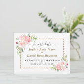 Gold Wild Pink Flowers Wedding Calligraphy Save The Date (Stehend Vorderseite)