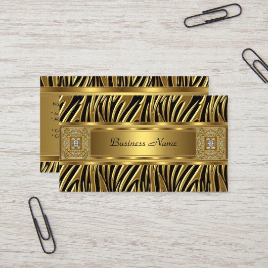 Gold Wild Zebra Black Jewel Look Image Visitenkarte (Vorderseite/Rückseite Beispiel)