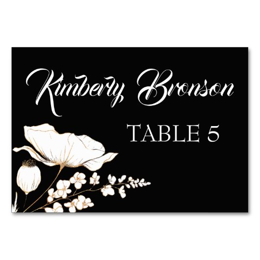 Gold Wildblume Individuelle Gästekarte Tischnummer (Vorderseite)