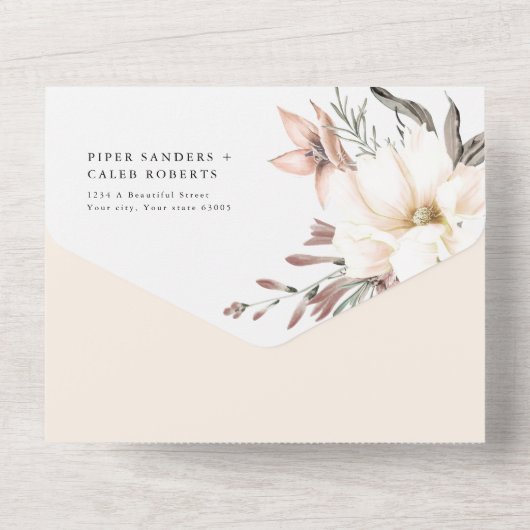 Gold Wildblume Wedding Arch All In One Einladung (Rückseite)