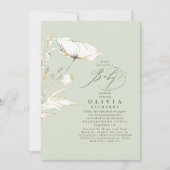 Gold Wildblumen setzen Grüne Elegante Babydusche e Einladung (Vorderseite)