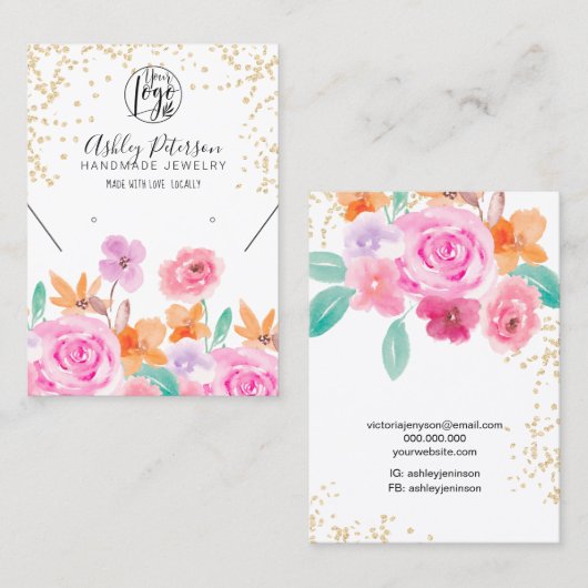 Gold wilde Blumen Logo Schmuck Ohrring Halskette Visitenkarte (Vorne/Hinten)