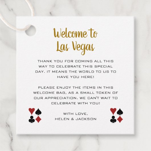 Gold Willkommen bei Las Vegas Begrüßungskorb Hochz Geschenkanhänger (Vorderseite)