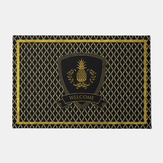 Gold Willkommene Ananas Quatrefolie Doormat Fußmatte (Vorderseite)