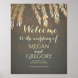 Gold Willow Tree Vintage Wedding Willkommenszeiche Poster