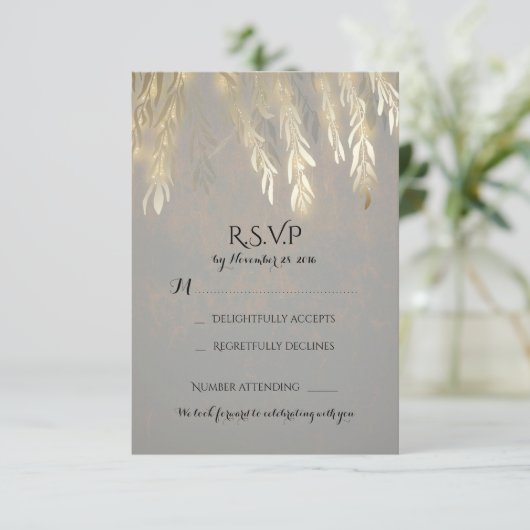 Gold Willow Tree Zweige Hochzeiten von RSVP-Karten RSVP Karte (Stehend Vorderseite)