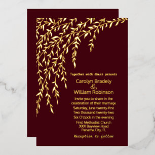 Gold Willows Burgundy Wedding Foil Einladung