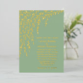 Gold Willows Light Sage Green Wedding Folieneinladung (Stehend vorne)
