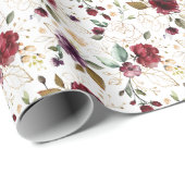 Gold Wine Burgund Blumenmuster Geschenkpapier (Rolleneckpunkt)