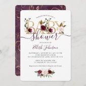 Gold Wine Burgundy Floral Baby Showroom Einladung (Vorne/Hinten)