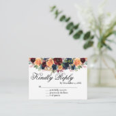 Gold Wine Burgundy Navy Blue Floral RSVP Card Begleitkarte (Stehend Vorderseite)