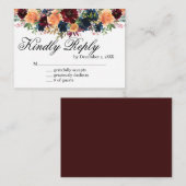 Gold Wine Burgundy Navy Blue Floral RSVP Card Begleitkarte (Vorne/Hinten)