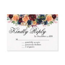 Gold Wine Burgundy Navy Blue Floral RSVP Card