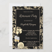 Gold-Wine-Glas, Ballons, Wirbel-Renten-Party Einladung (Vorderseite)