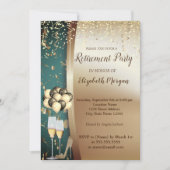 Gold-Wine-Glas, High Heels, Ballons-Renten-Party Einladung (Vorderseite)