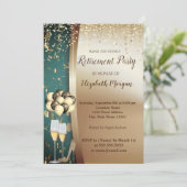 Gold-Wine-Glas, High Heels, Ballons-Renten-Party Einladung (Stehend Vorderseite)