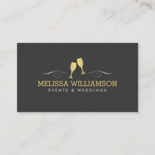 Gold Wine Glasser Event Planner Business Card Visitenkarte