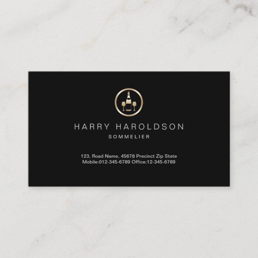 Gold Wine Icon Sommelier Business Card Visitenkarte (Vorderseite)
