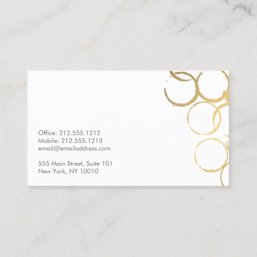 Gold Wine Party Planner Business Card Visitenkarte (Rückseite)