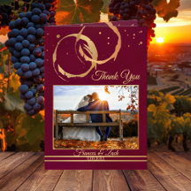 Gold Wine Wedding Foto Vielen Dank Note Card