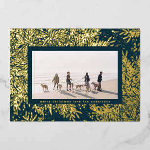 Gold Winter Blue Christmas SnowFlake Photo Frame Folien Feiertagskarte