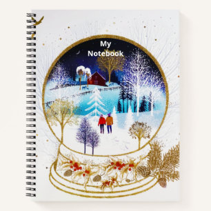 Gold Winter Eve Couple Snowglobe Forest Home Notizblock