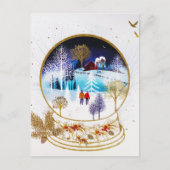 Gold Winter Eve Couple Snowglobe Forest Zuhause Ankündigungspostkarte (Vorderseite)