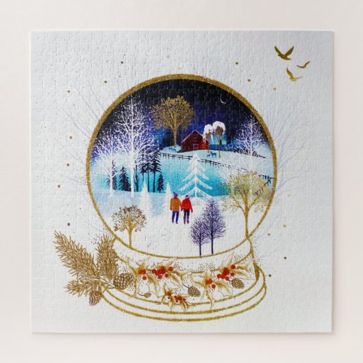 Gold Winter Eve Couple Snowglobe Forest Zuhause Puzzle (Vertikal)