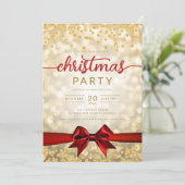 Gold Winter Glam Company Xmas Red Ribbon Einladung (Stehend Vorderseite)